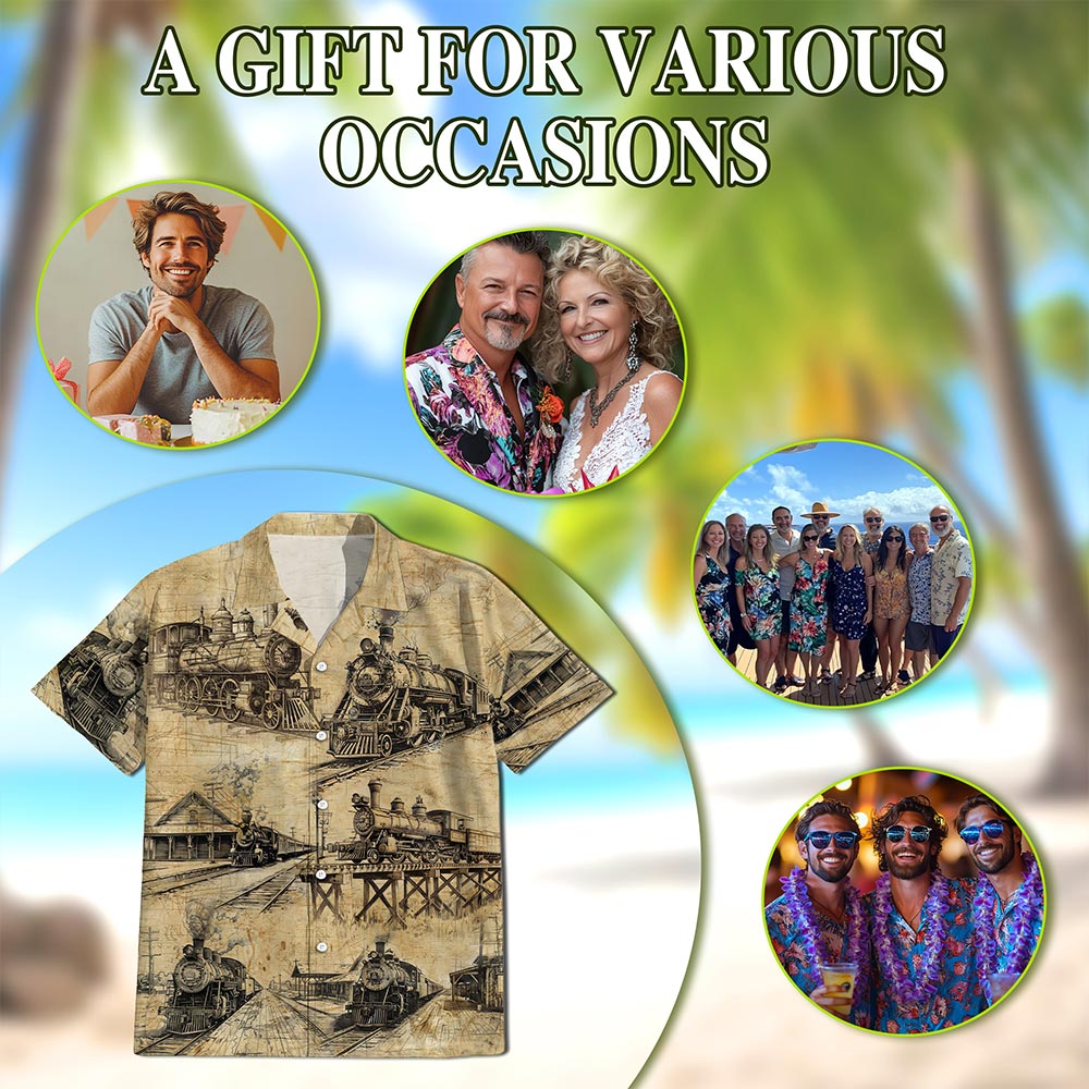 Train Locomotive Engineer Hawaiian Shirt for Men, Button Down Aloha Shirt - Azhawaiian