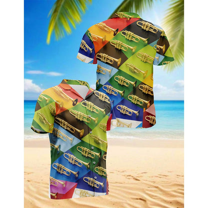 Trombone Music Hawaiian Shirt for Men, Button Down Aloha Shirt - Azhawaiian