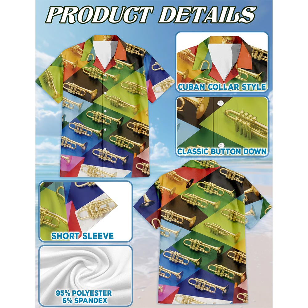 Trombone Music Hawaiian Shirt for Men, Button Down Aloha Shirt - Azhawaiian
