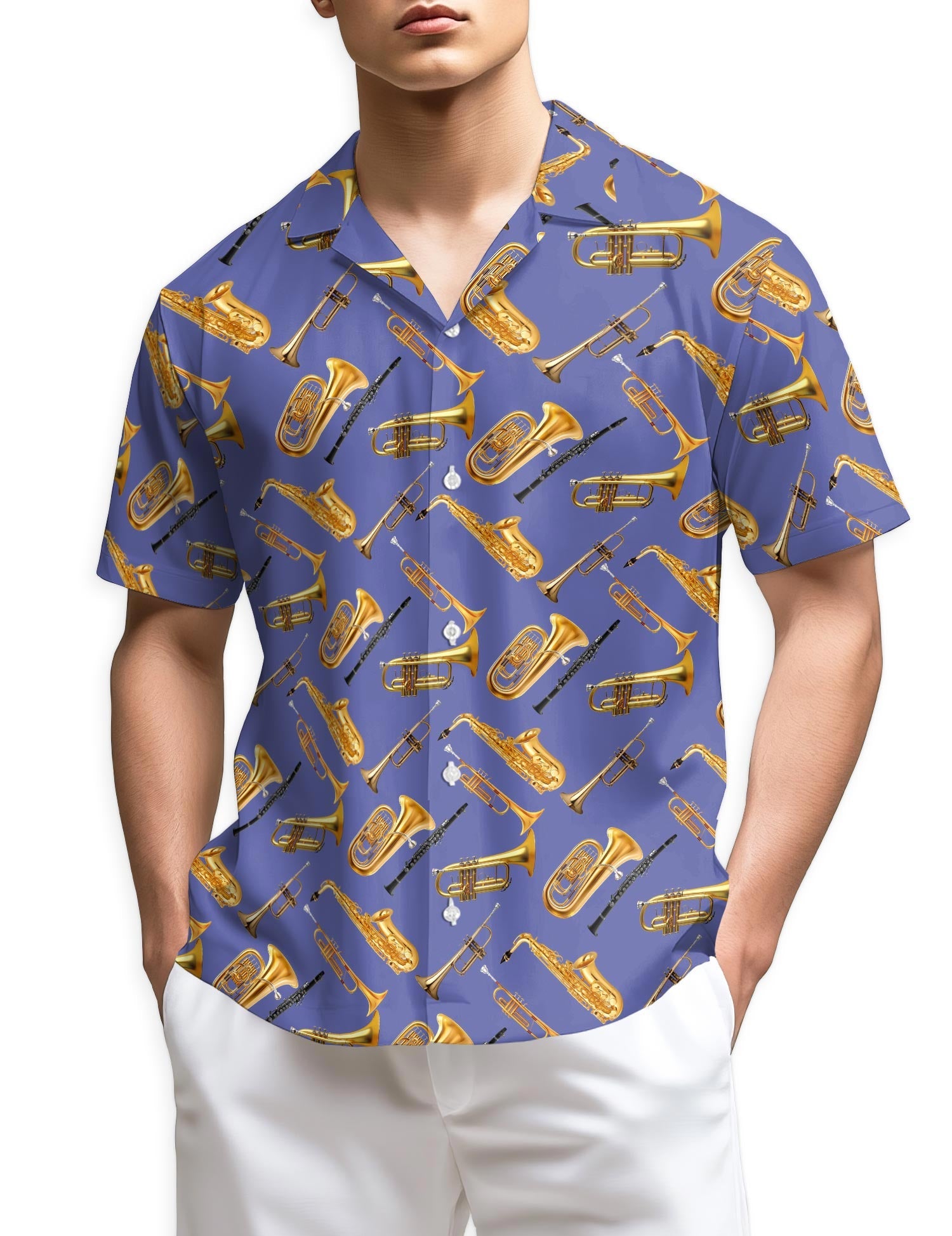 Azhawaiian Trombone Pattern Hawaiian Shirt for Men