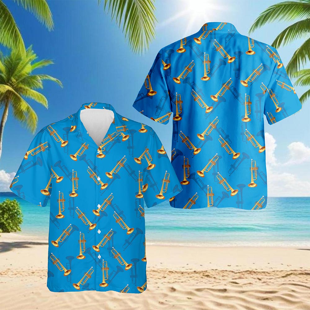 Trombone Pattern Hawaiian Shirt for Men, Button Down Aloha Shirt - Azhawaiian