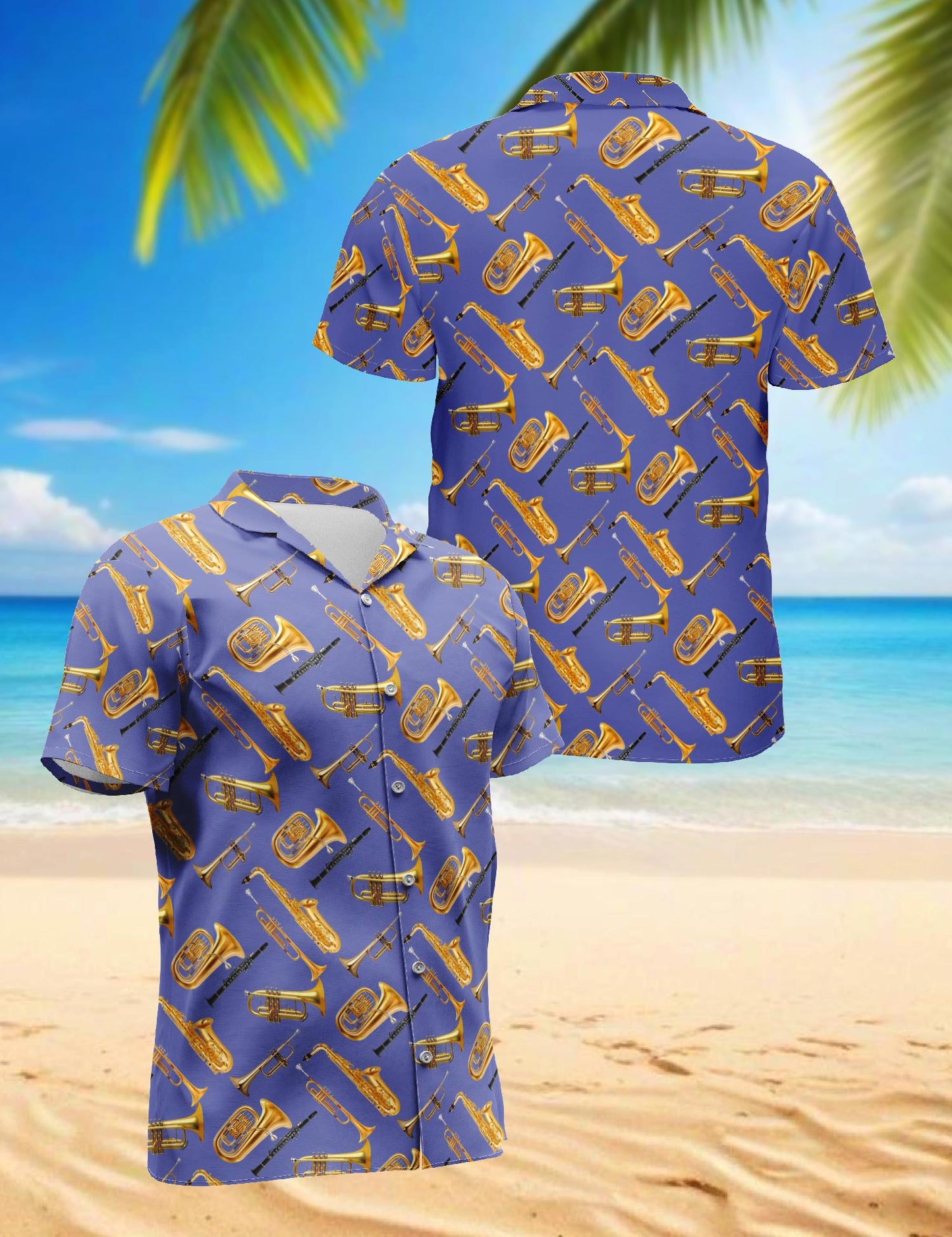 Trombone Pattern Hawaiian Shirt for Men, Button Down Aloha Shirt - Azhawaiian