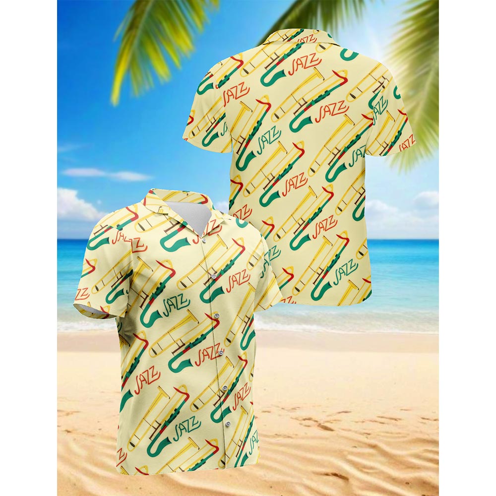 Trombone Pattern Hawaiian Shirt for Men, Button Down Aloha Shirt - Azhawaiian