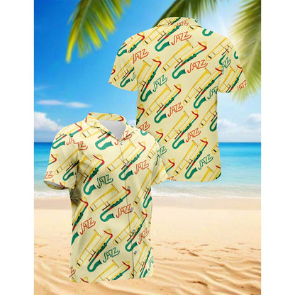 Trombone Pattern Hawaiian Shirt for Men, Button Down Aloha Shirt - Azhawaiian