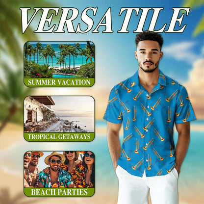 Trombone Pattern Hawaiian Shirt for Men, Button Down Aloha Shirt - Azhawaiian