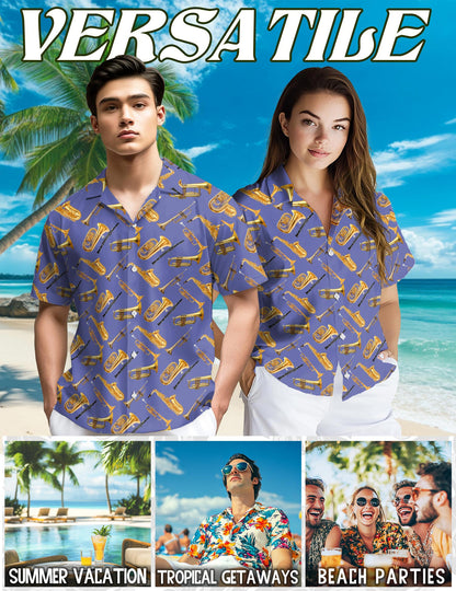 Trombone Pattern Hawaiian Shirt for Men, Button Down Aloha Shirt - Azhawaiian