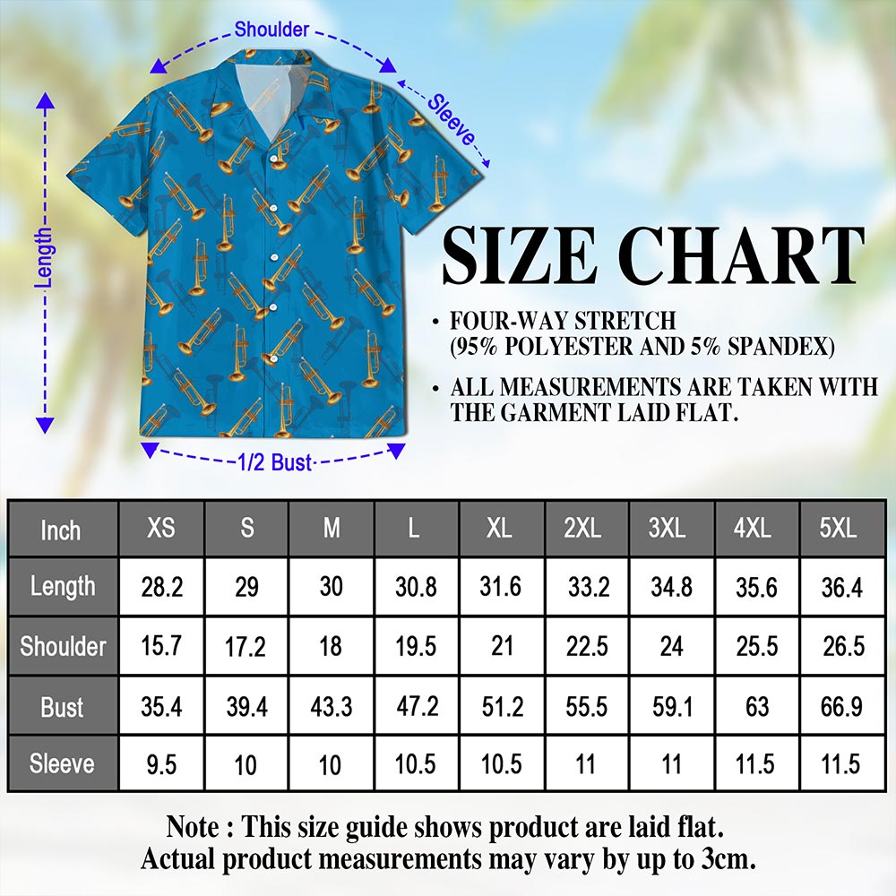 Trombone Pattern Hawaiian Shirt for Men, Button Down Aloha Shirt - Azhawaiian