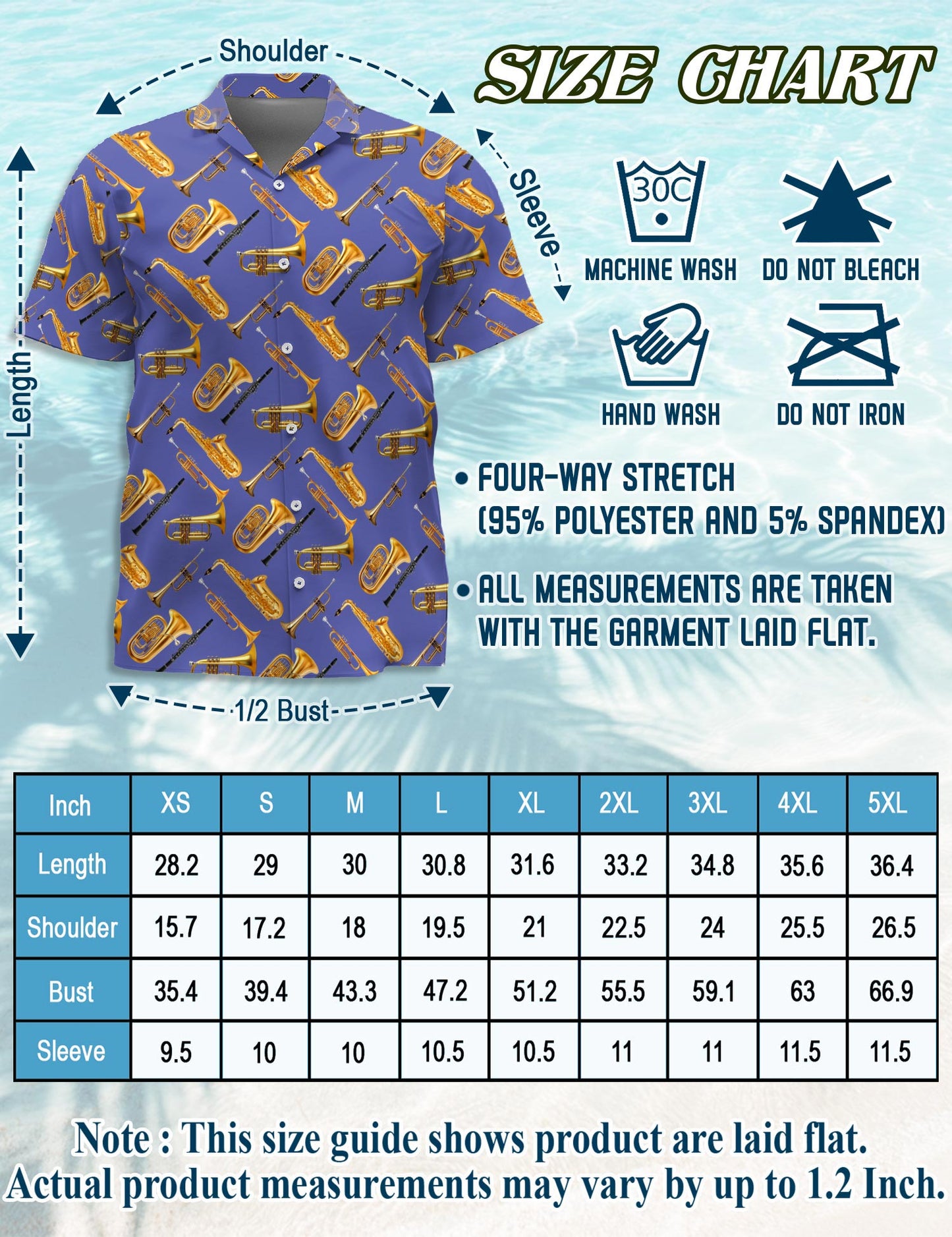 Trombone Pattern Hawaiian Shirt for Men, Button Down Aloha Shirt - Azhawaiian