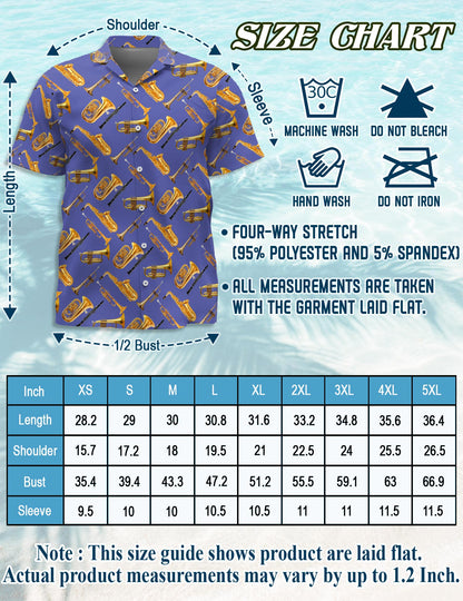 Trombone Pattern Hawaiian Shirt for Men, Button Down Aloha Shirt - Azhawaiian