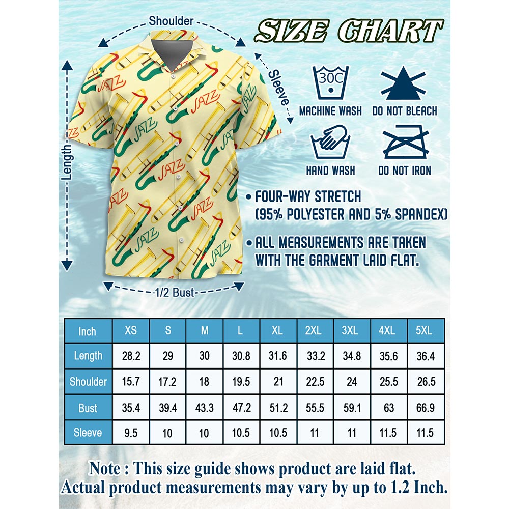 Trombone Pattern Hawaiian Shirt for Men, Button Down Aloha Shirt - Azhawaiian