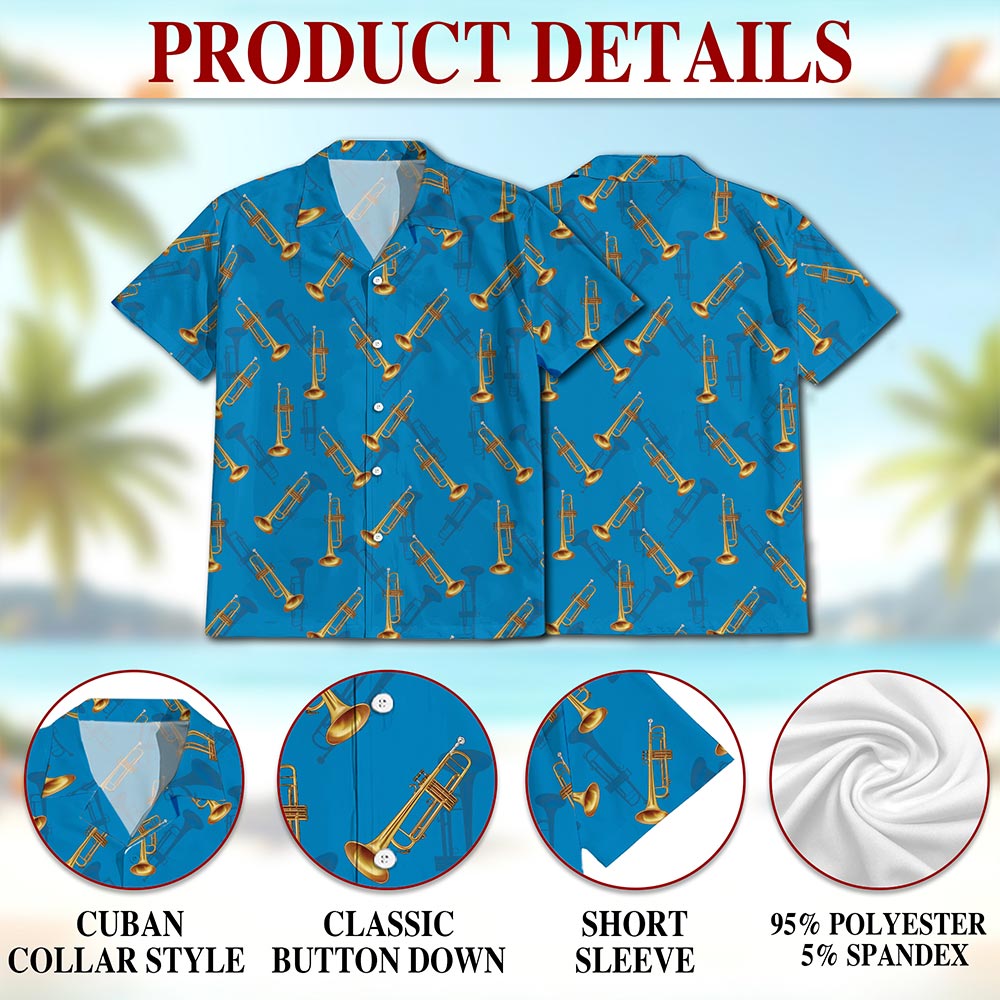 Trombone Pattern Hawaiian Shirt for Men, Button Down Aloha Shirt - Azhawaiian