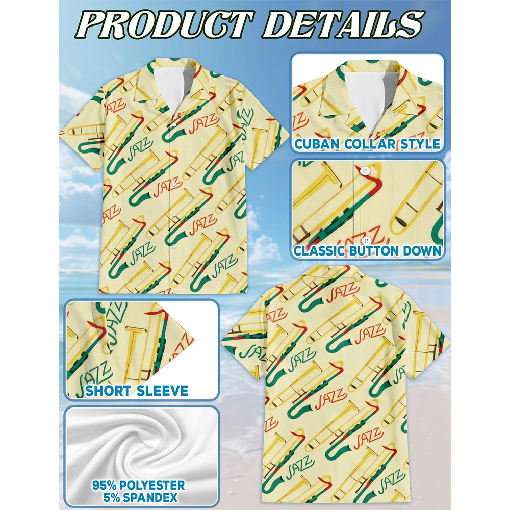 Trombone Pattern Hawaiian Shirt for Men, Button Down Aloha Shirt - Azhawaiian