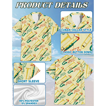 Trombone Pattern Hawaiian Shirt for Men, Button Down Aloha Shirt - Azhawaiian