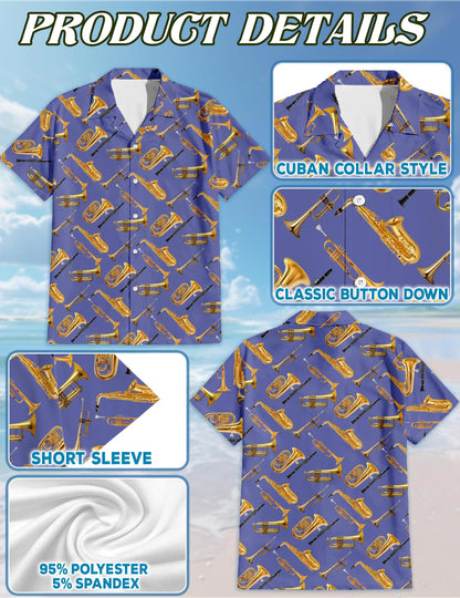 Trombone Pattern Hawaiian Shirt for Men, Button Down Aloha Shirt - Azhawaiian