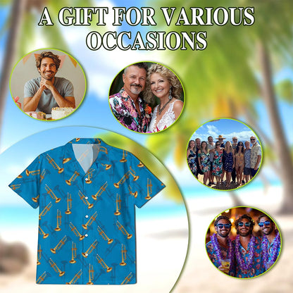 Trombone Pattern Hawaiian Shirt for Men, Button Down Aloha Shirt - Azhawaiian
