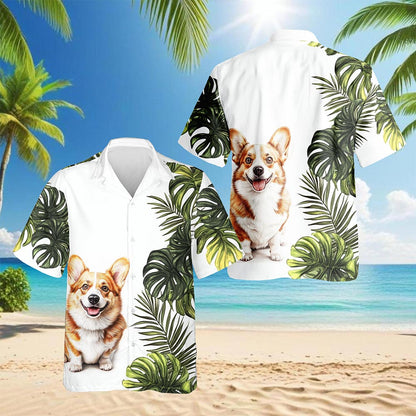 Tropical Corgi Hawaiian Shirt for Men, Button Down Aloha Shirt - Azhawaiian