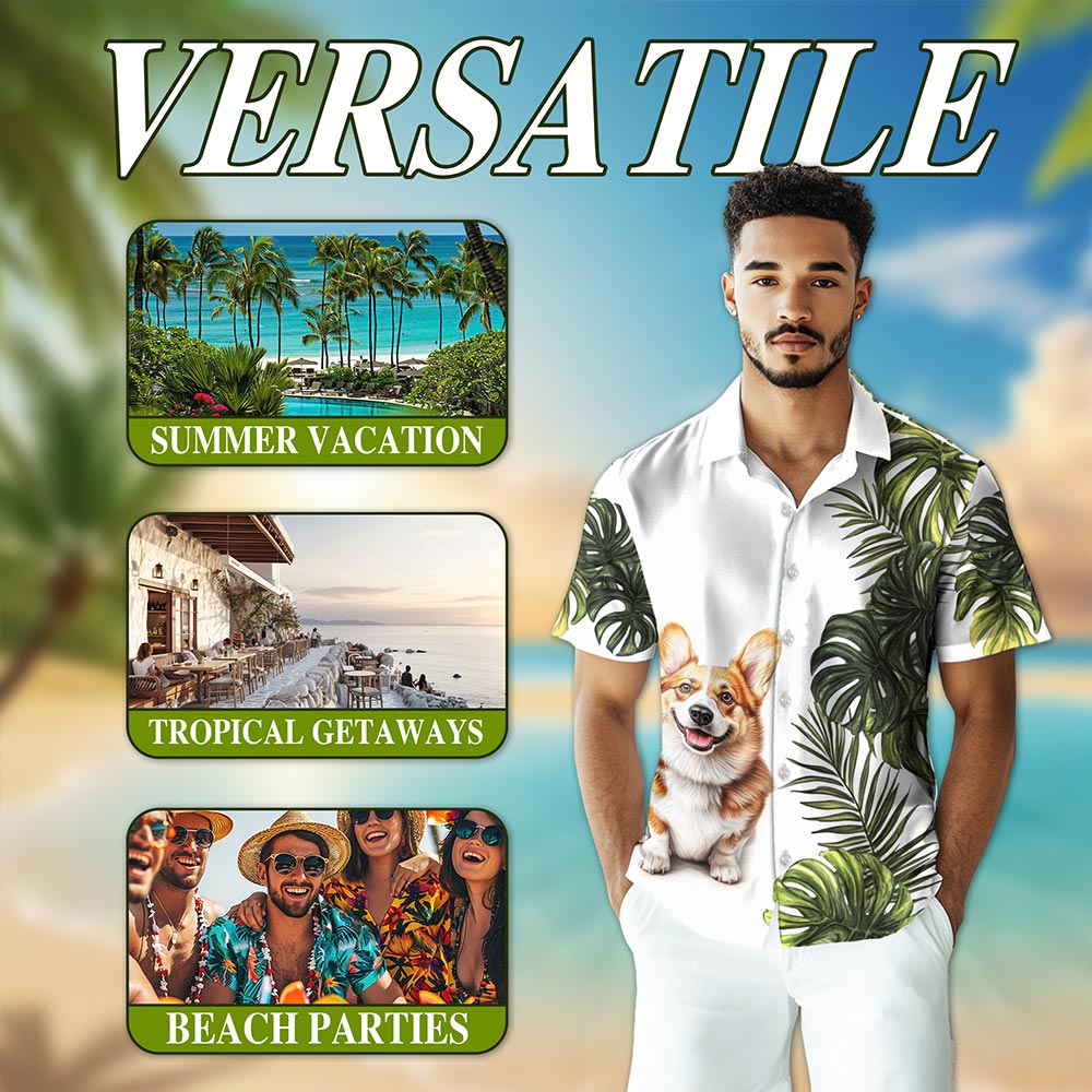 Tropical Corgi Hawaiian Shirt for Men, Button Down Aloha Shirt - Azhawaiian