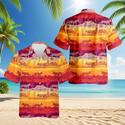 Tropical Coyotes Hawaiian Shirt for Men, Button Down Aloha Shirt - Azhawaiian