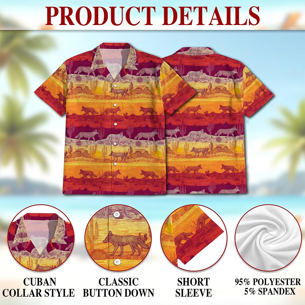 Tropical Coyotes Hawaiian Shirt for Men, Button Down Aloha Shirt - Azhawaiian