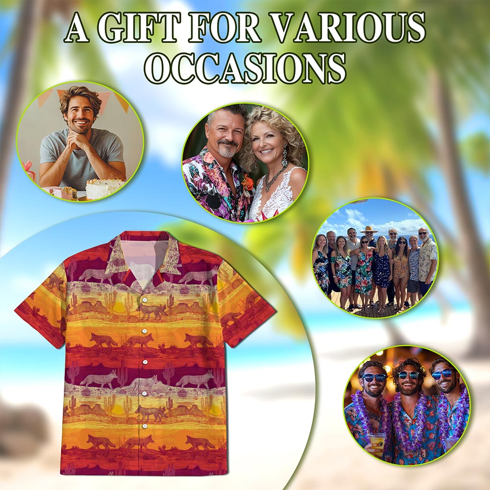 Tropical Coyotes Hawaiian Shirt for Men, Button Down Aloha Shirt - Azhawaiian