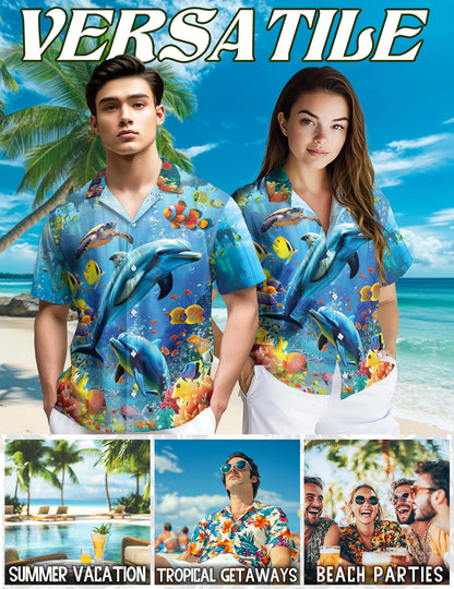 Tropical Dolphin Hawaiian Shirt for Men, Button Down Aloha Shirt - Azhawaiian