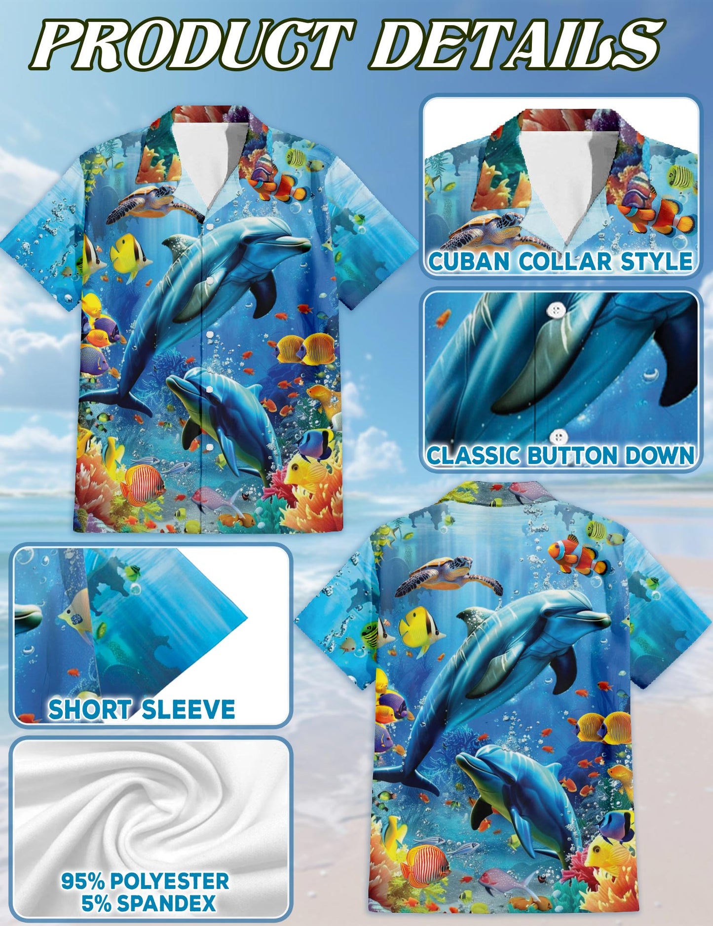 Tropical Dolphin Hawaiian Shirt for Men, Button Down Aloha Shirt - Azhawaiian