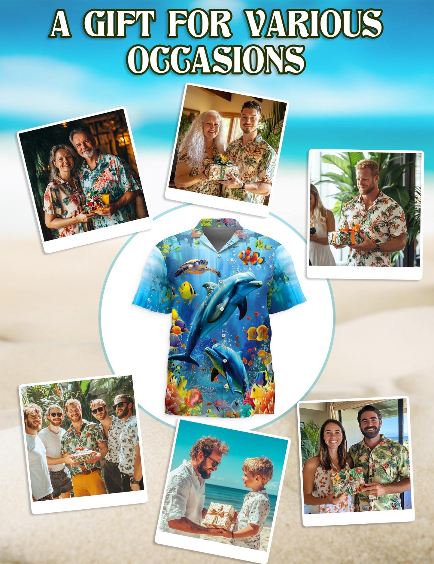 Tropical Dolphin Hawaiian Shirt for Men, Button Down Aloha Shirt - Azhawaiian