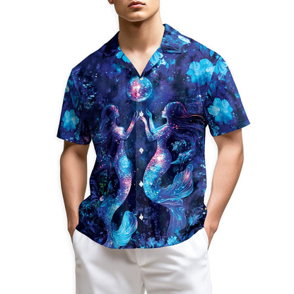 Azhawaiian Tropical Floral Mermaid Hawaiian Shirt for Men