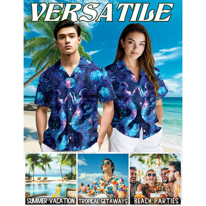 Tropical Floral Mermaid Hawaiian Shirt for Men, Button Down Aloha Shirt - Azhawaiian