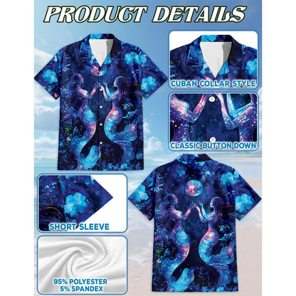 Tropical Floral Mermaid Hawaiian Shirt for Men, Button Down Aloha Shirt - Azhawaiian