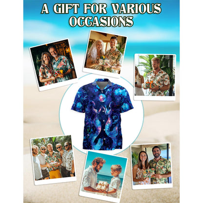Tropical Floral Mermaid Hawaiian Shirt for Men, Button Down Aloha Shirt - Azhawaiian
