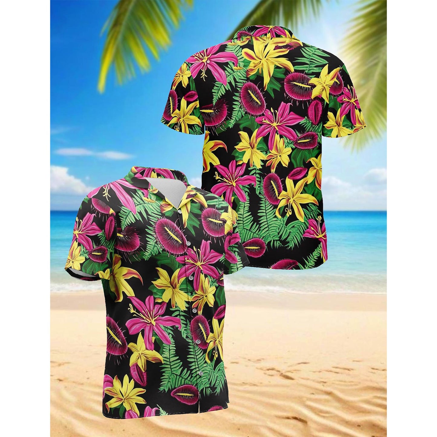 Tropical Flower Hawaiian Shirt for Men, Button Down Aloha Shirt - Azhawaiian