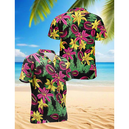 Tropical Flower Hawaiian Shirt for Men, Button Down Aloha Shirt - Azhawaiian