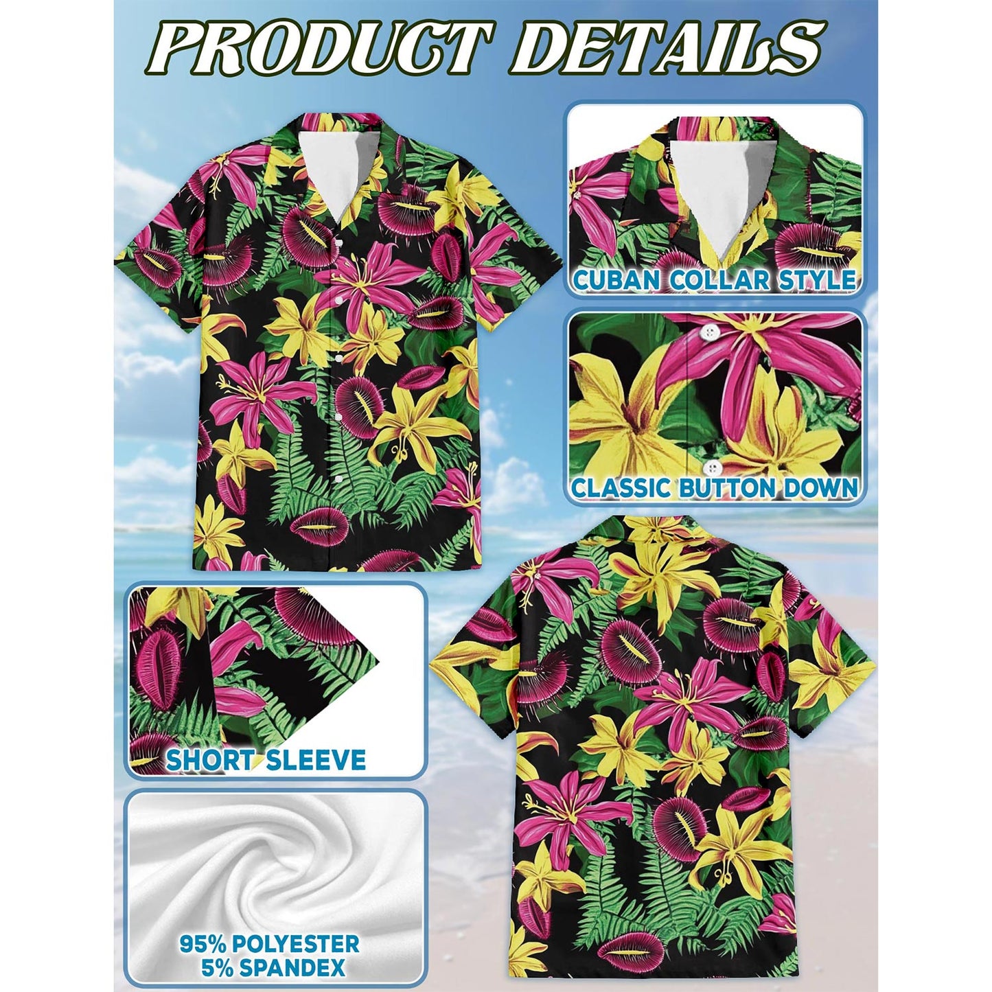 Tropical Flower Hawaiian Shirt for Men, Button Down Aloha Shirt - Azhawaiian