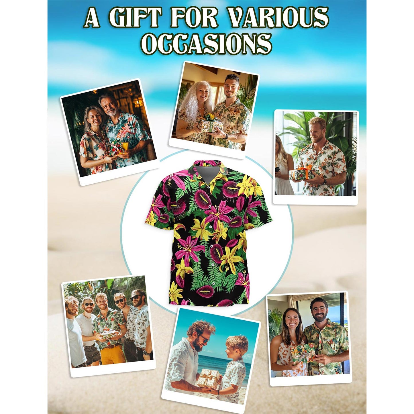Tropical Flower Hawaiian Shirt for Men, Button Down Aloha Shirt - Azhawaiian
