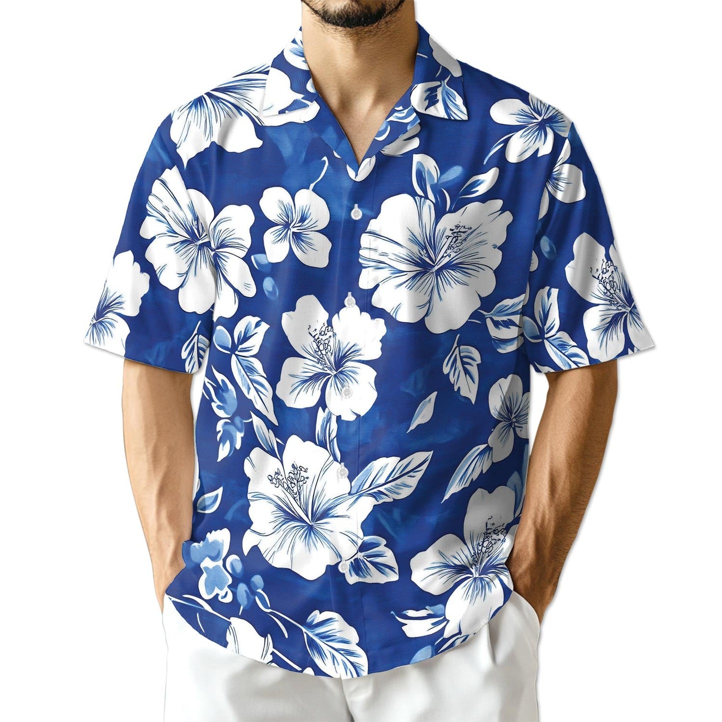 Azhawaiian Tropical Hibiscus Blue Hawaiian Shirt for Men