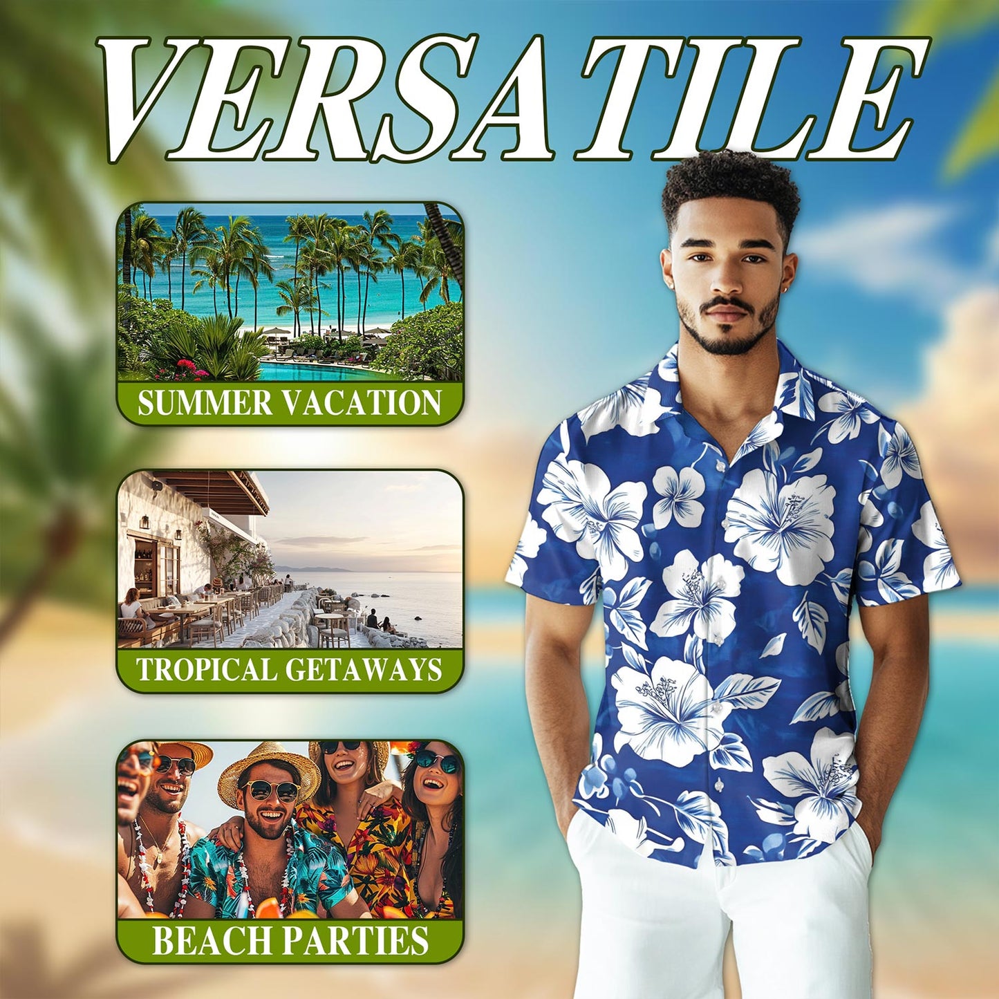 Tropical Hibiscus Blue Hawaiian Shirt for Men, Button Down Aloha Shirt - Azhawaiian