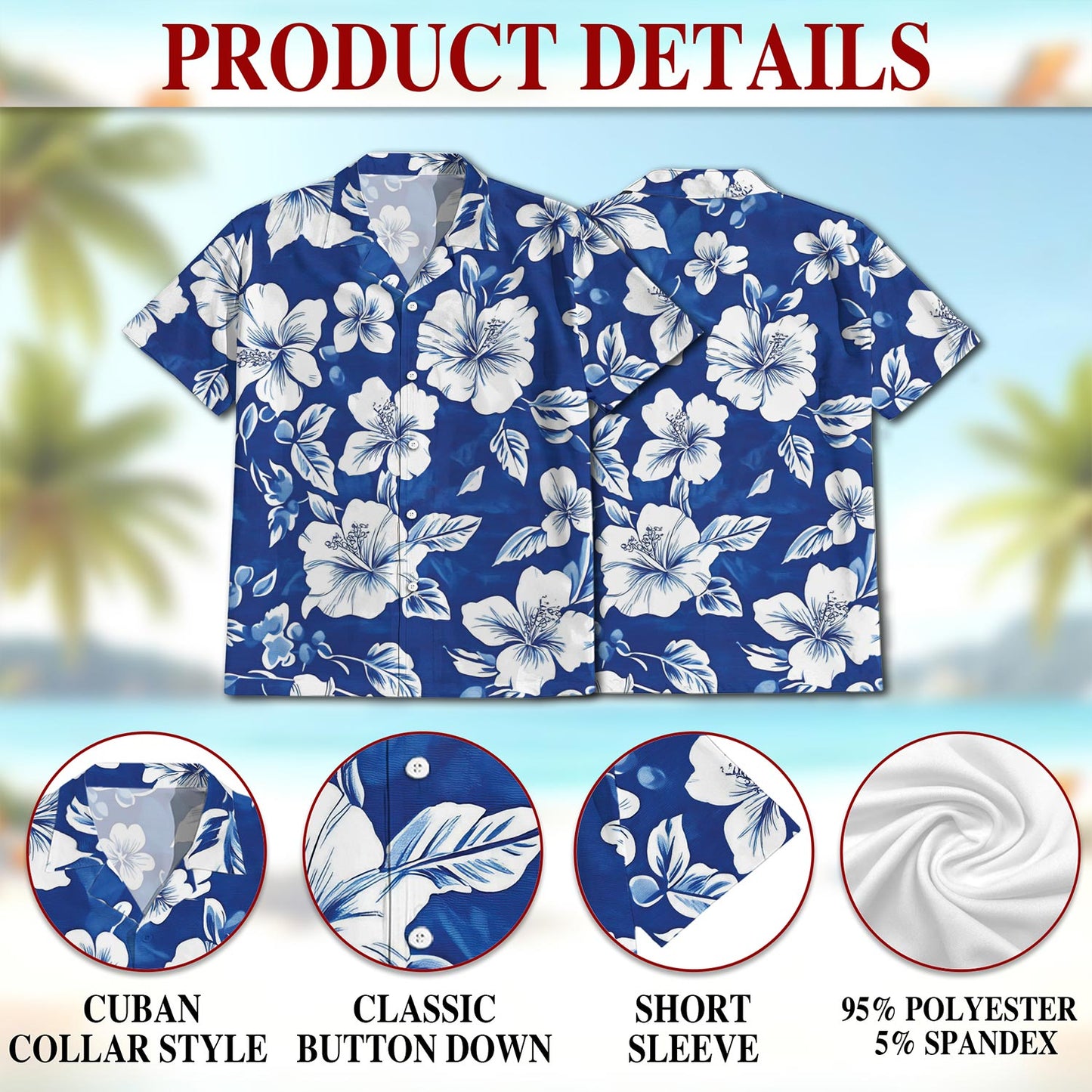 Tropical Hibiscus Blue Hawaiian Shirt for Men, Button Down Aloha Shirt - Azhawaiian