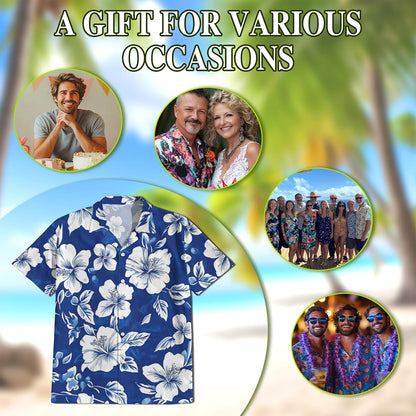 Tropical Hibiscus Blue Hawaiian Shirt for Men, Button Down Aloha Shirt - Azhawaiian