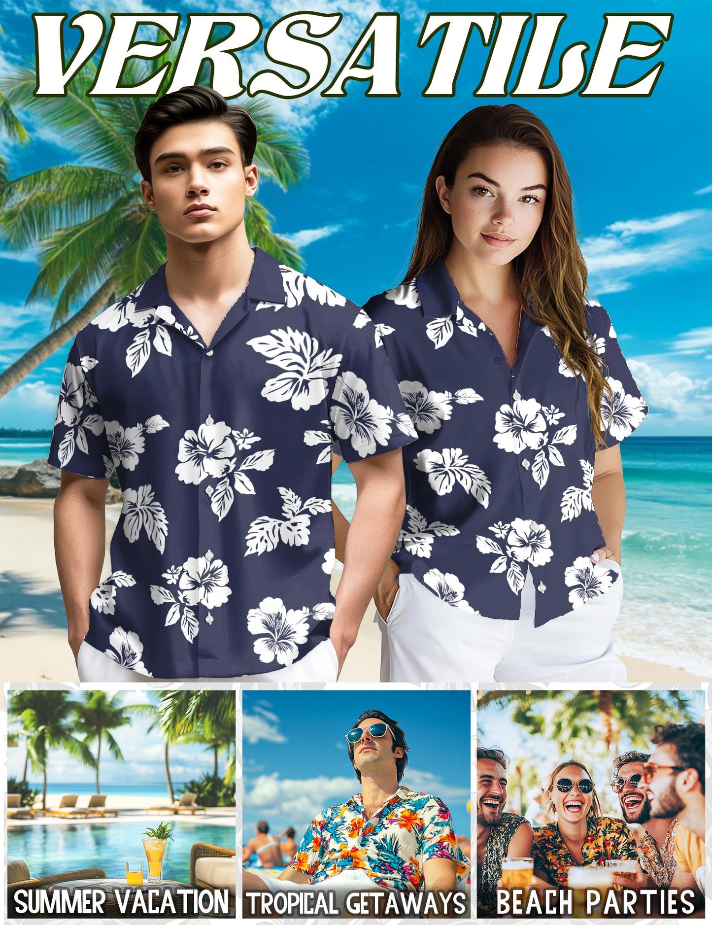 Tropical Hibiscus Hawaiian Shirt for Men, Button Down Aloha Shirt - Azhawaiian