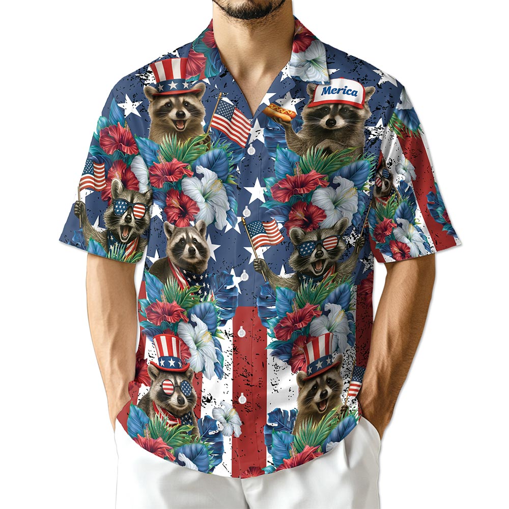 Azhawaiian Tropical Merica Raccoon Hawaiian Shirt for Men Women