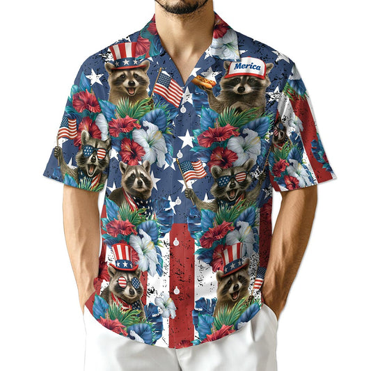 Azhawaiian Tropical Merica Raccoon Hawaiian Shirt for Men Women