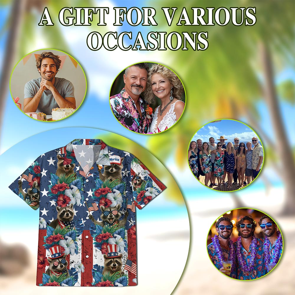 Tropical Merica Raccoon Hawaiian Shirt for Men, Button Down Aloha Shirt - Azhawaiian