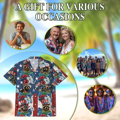 Tropical Merica Raccoon Hawaiian Shirt for Men, Button Down Aloha Shirt - Azhawaiian