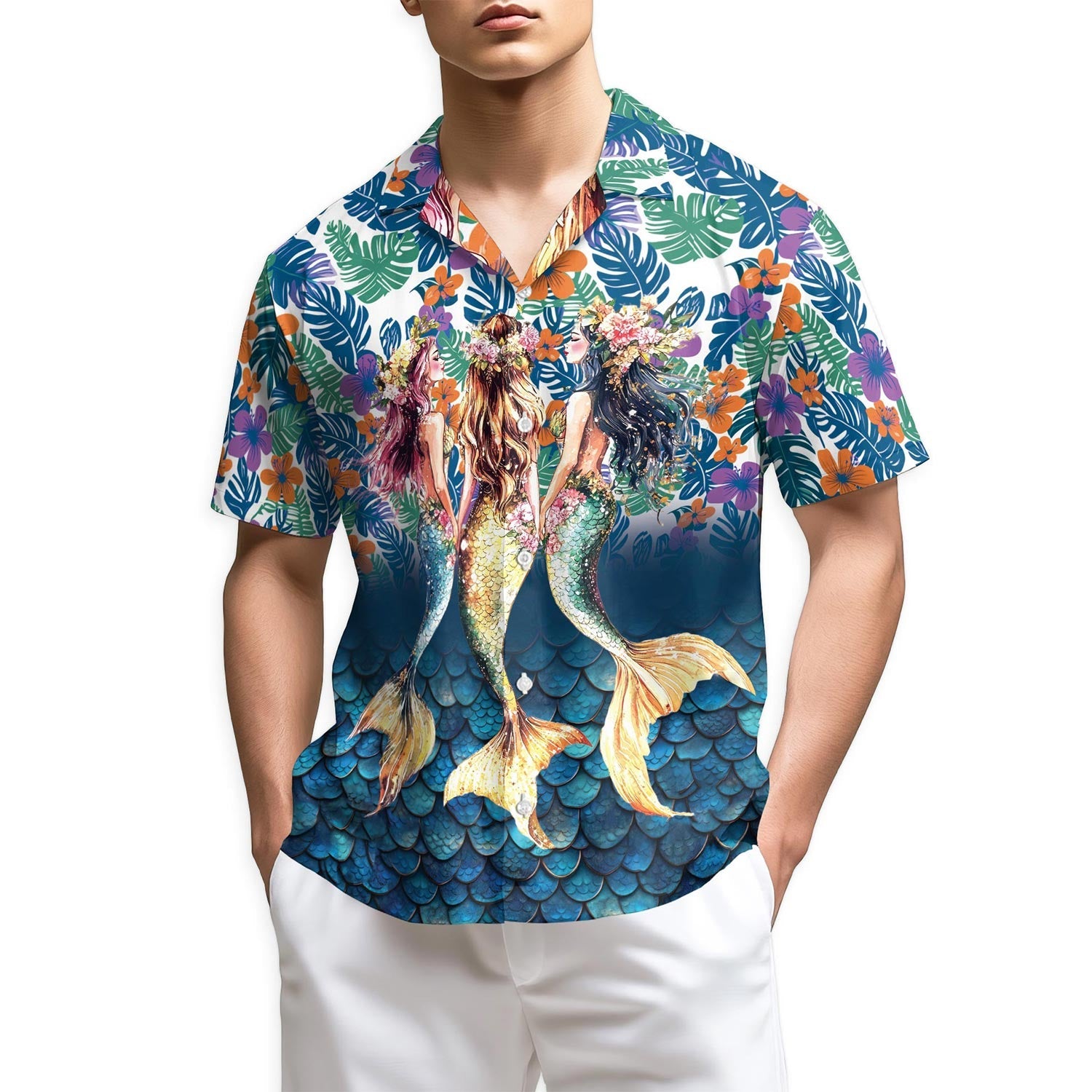 Azhawaiian Tropical Mermaid Hawaiian Shirt for Men