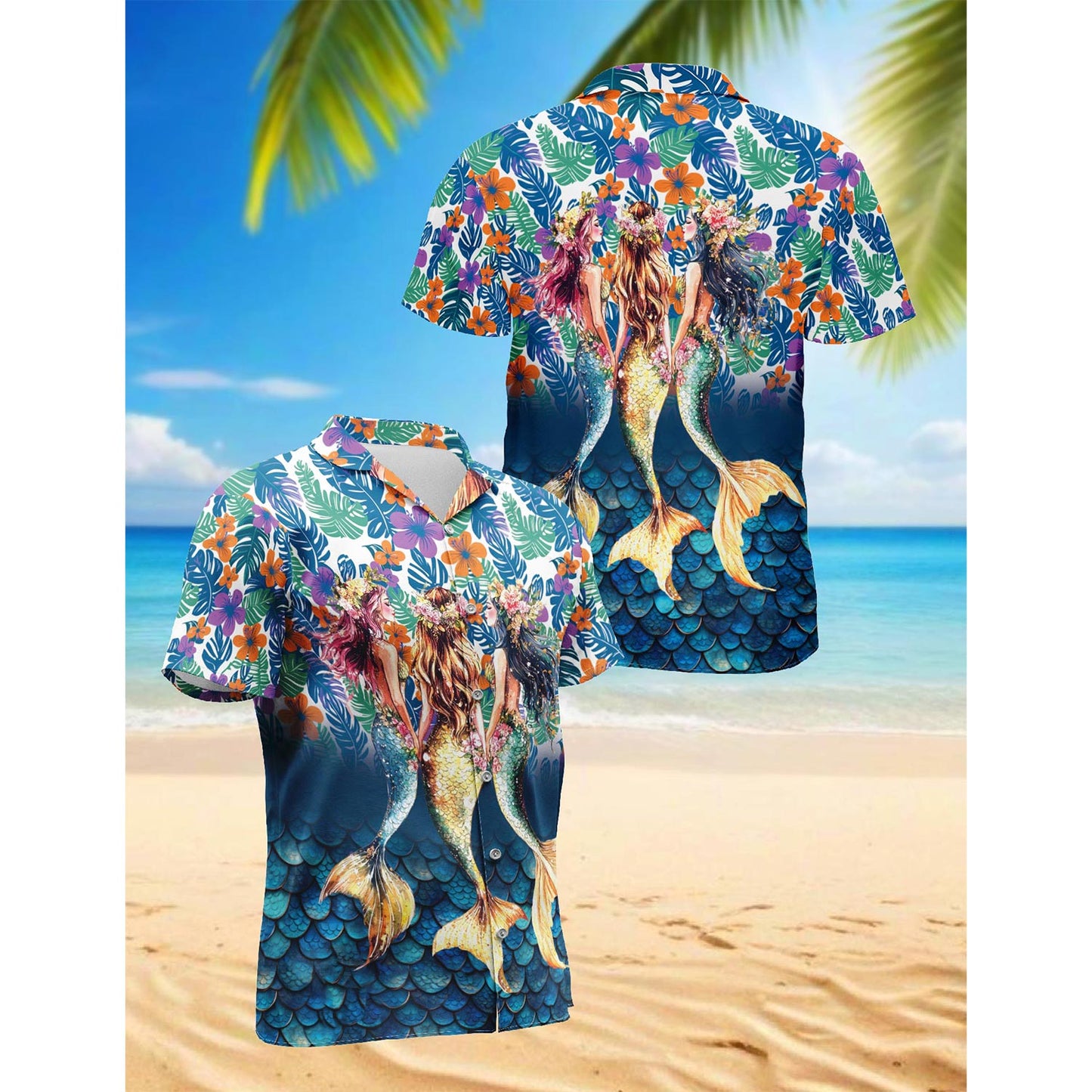 Tropical Mermaid Hawaiian Shirt for Men, Button Down Aloha Shirt - Azhawaiian
