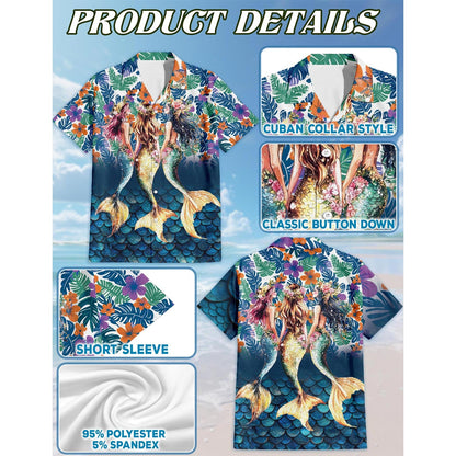 Tropical Mermaid Hawaiian Shirt for Men, Button Down Aloha Shirt - Azhawaiian