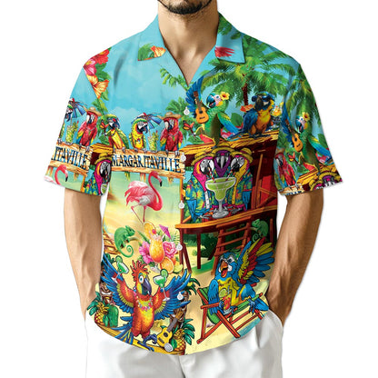 Tropical Parrot Hawaiian Shirt for Men, Button Down Aloha Shirt - Azhawaiian