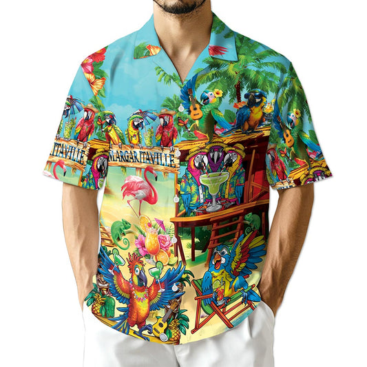 Tropical Parrot Hawaiian Shirt for Men, Button Down Aloha Shirt - Azhawaiian