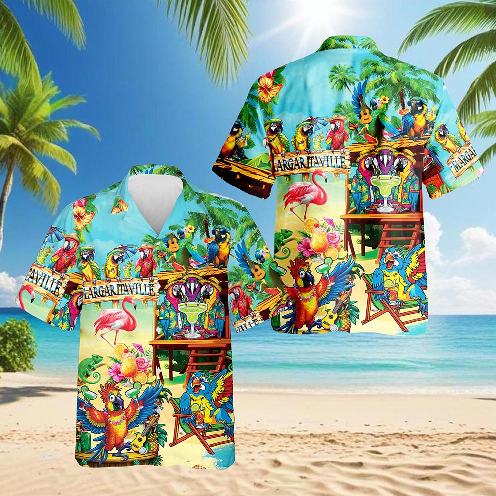 Tropical Parrot Hawaiian Shirt for Men, Button Down Aloha Shirt - Azhawaiian